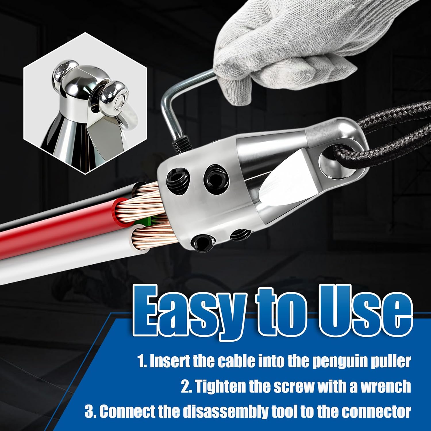 69705 Wire Pulling Grip Penguin Puller Jr. Wire Pulling Attachment Head with 4000 lbs Max Pull Strength, Electrical Cable Pulling Tool, Heavy Duty Wire Penguin Puller Tool for 2/0 to 4/0 Wires