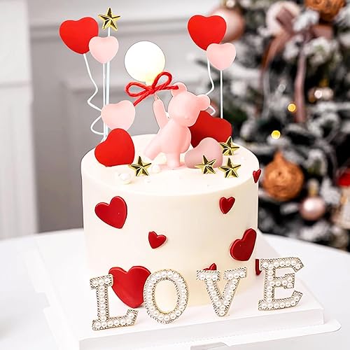 Miniatura 5 de LaVenty 16 piezas de oso de peluche para el día de la madre, decoración de pastel de corazón de amor, decoración de pastel de rosa, regalo para el