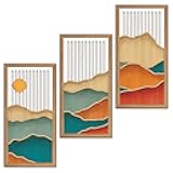 IARTTOP 3 Pcs Boho Mountain Wall Decor Modern Minimalist Wooden Artwork Bohemian Hanging Art Abstract Nature Landscape Wood Wall Art Decoration for Apartment Living Room 7.9 x15.8 Inch