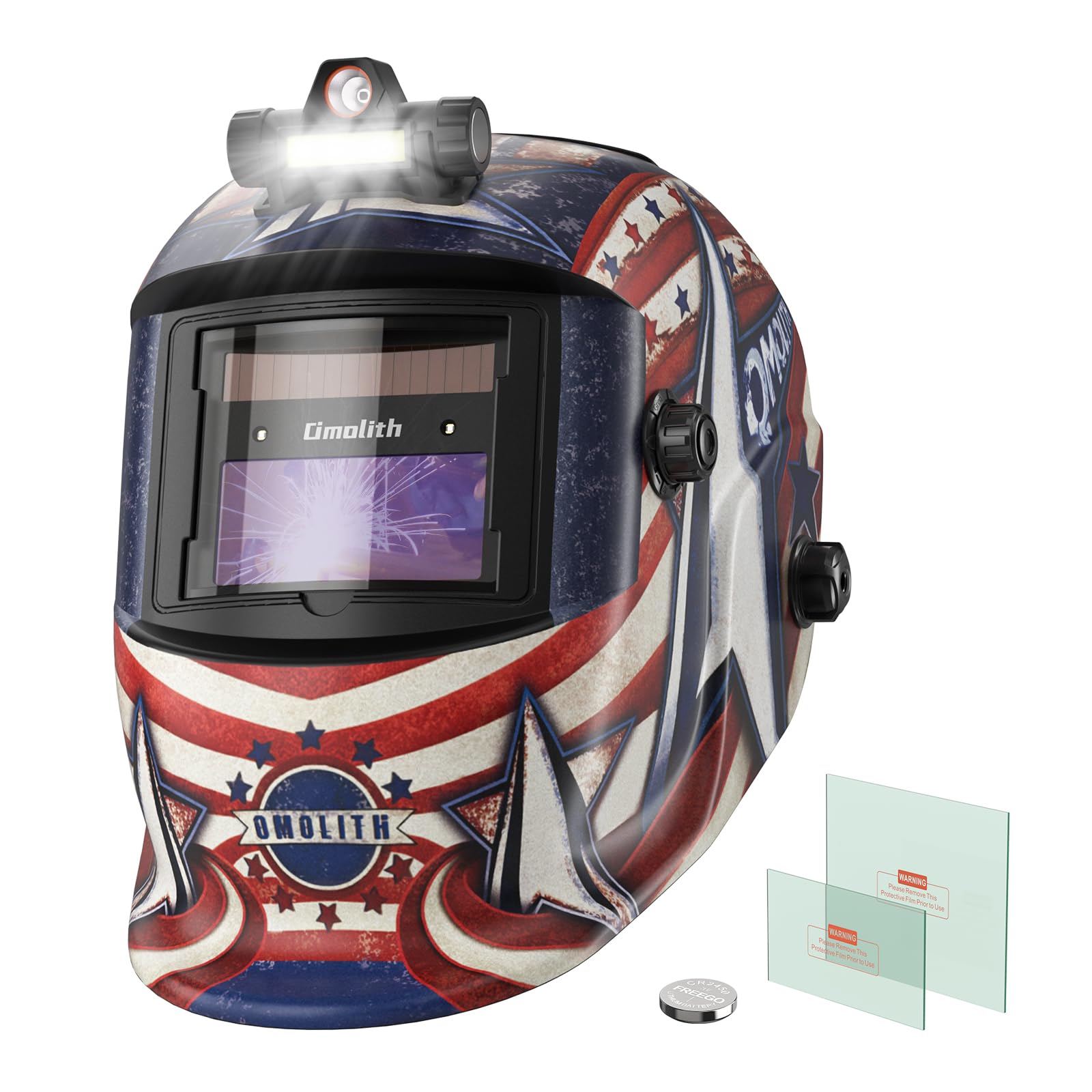 Omolith 1/1/1/1 True Color Auto Darkening Welding Helmet with light, Solar Powered Wide Shade 4/9-13 for TIG MIG Stick Weld Hood Welding Mask