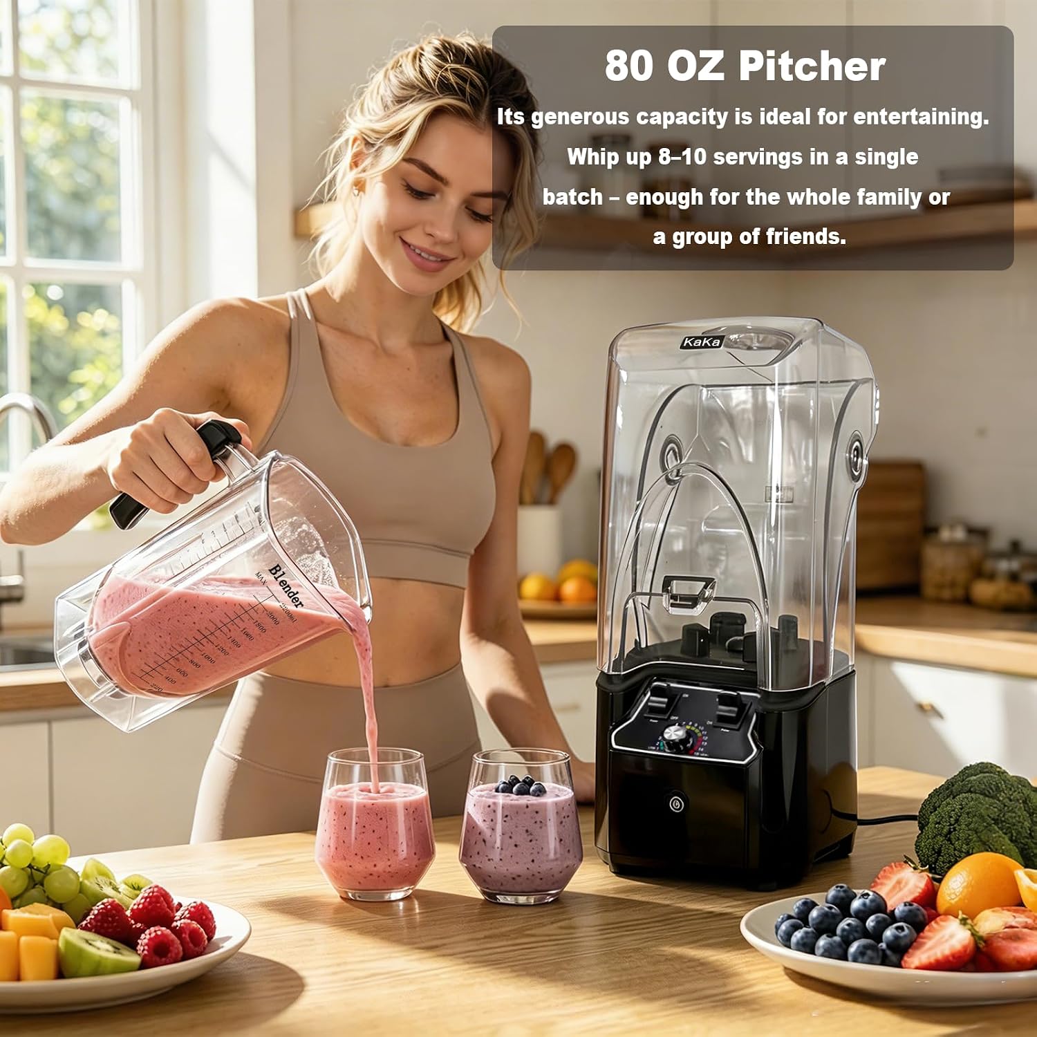 Commercial Blender for Smoothies, 80 oz Container with 15-Speed Settings