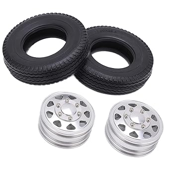 Metal Front Hub with Rubber Tires, Strong Fine Durable Stable Reliable Metal Alloy Front Hub with Rubber Tires for 1/14 RC Car for Trailer Tractor(silver)