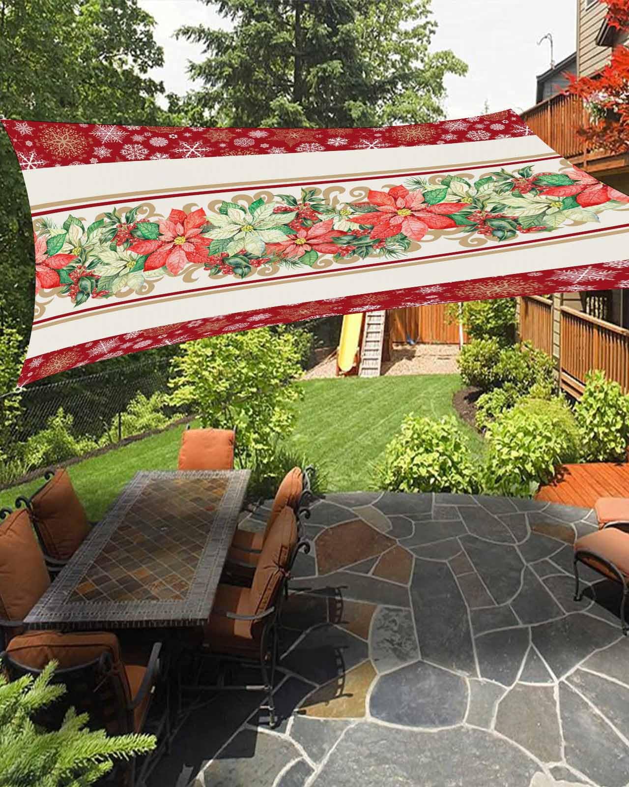 Boanket Sun Shade Sail 6.5' x 10', Christmas UV Block Sun Sails Shades, Red Xmas Poinsettia Floral Botanical Winter Snowflake Shade Cloth for Patio Deck Garden Lawns Beach Backyard