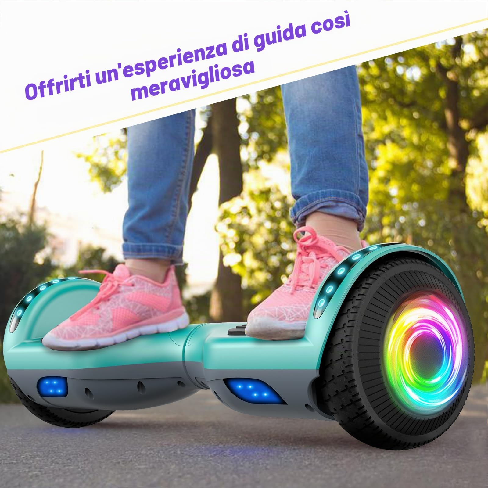 SISIGAD Hoverboard 6.5 Pollici Overboard, Hover Scooter Board All Terreno, Bluetooth e LED Auto-bilanciato Scooter elettrico Auto-bilanciamento per Bambini e Adulti