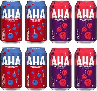 TRENDNSAVE AHA Sparkling Water - Calorie Free, Sweeteners Free, Natural Flavor - Pack of 8 (4 Cans of Blueberry Pomegranate, 4 Cans of Raspberry Acai) 2 Flavors, 12 fl. oz Cans - Shipped from Canada