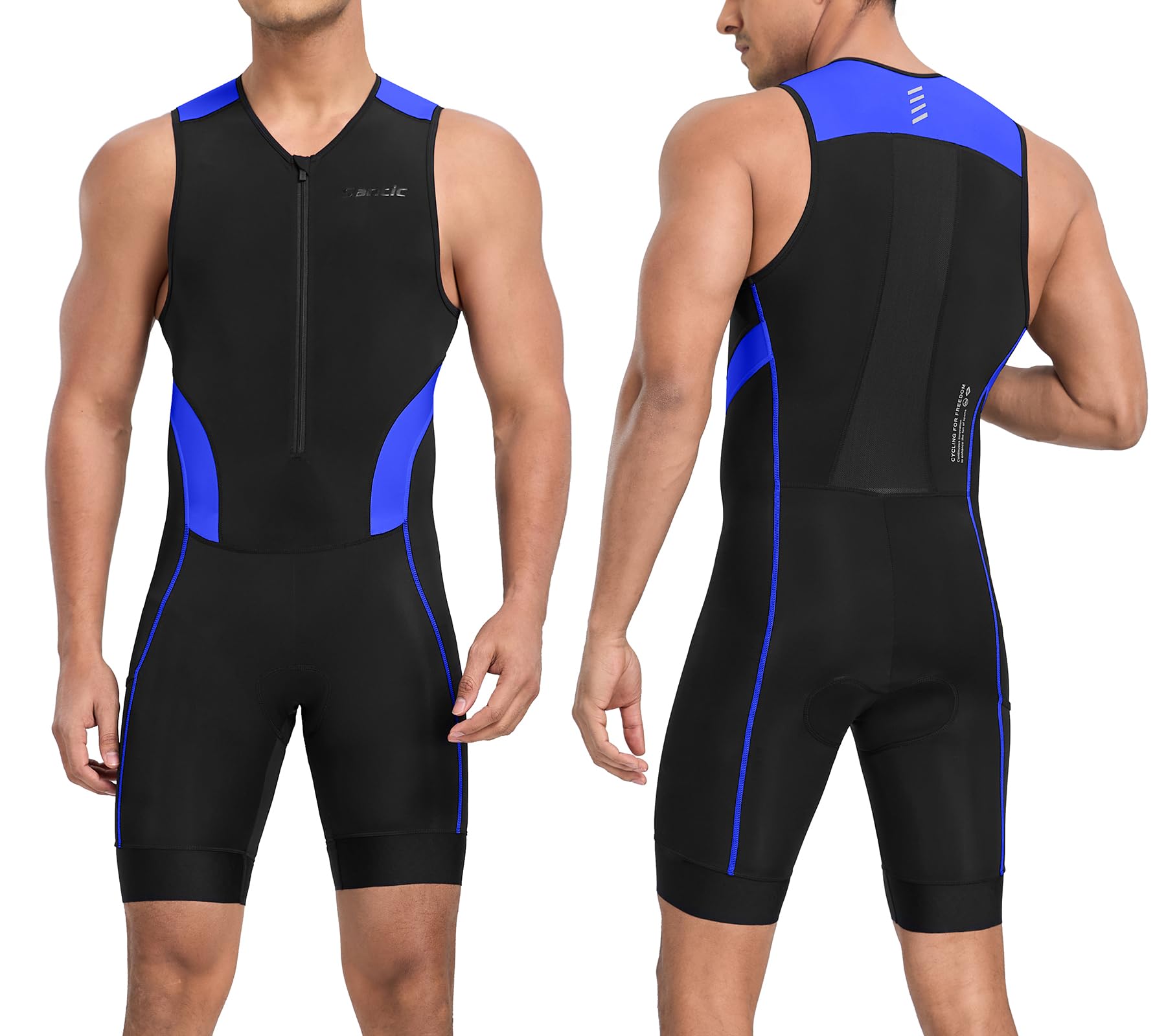 Santic Men's Triathlon Suit Sleeveless Skinsuit Padded Quick-Dry Swim Bike Run with Pockets