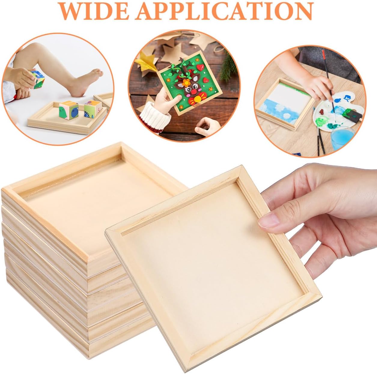 6 Pack Unfinished Wood Tray for Crafts: 4.7" Small Square Blank Wooden Sorting Board, Montessori Sensory Toy Organizers, DIY Painting Canvas Panels for Kids Painting Home Decor Projects Bulk Wooden image 4
