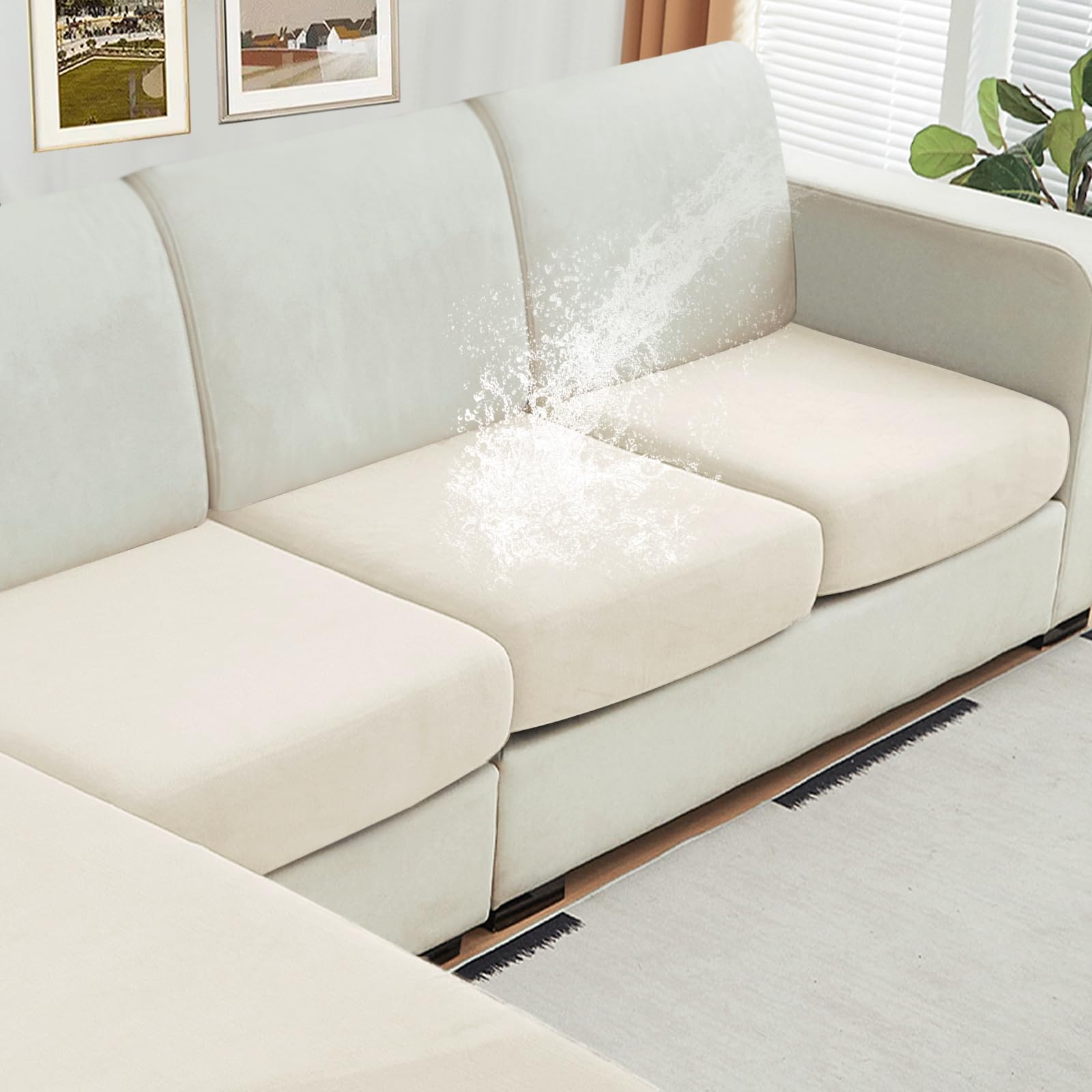 Photo 1 of NAISI Waterproof Couch Cushion Covers Thick Velvet Fabric Washable Sofa Slipcovers 3 Pieces Individual Sectional Couch Covers with Elastic Bottom(3 Pcs for 3-Seat or Backrest,Ivory White)