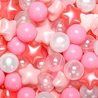 Vista 15 de Pelotas de Corral de Bolas Realhaha 50 100 200 500, Formas de Estrella para Bebés Niños Parque Infantil Bolas de Plástico para Bebés Piscina