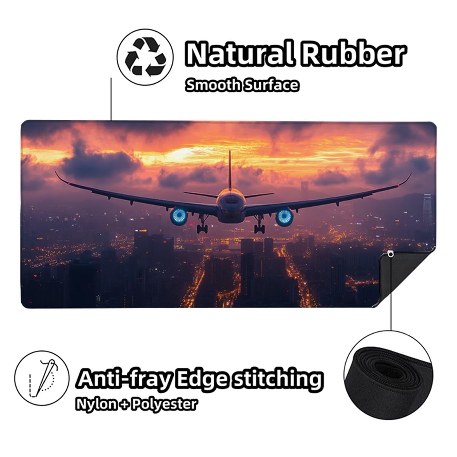 Tappetino Mouse XXL Aereo, Tappetino Scrivania Grande 1600x800x3mm Tramonto, Mouse Pad con Base in Gomma Antiscivolo, Accessori Gaming, Sottomano Scrivania con Bordi Cuciti, per PC, Laptop 6-9468