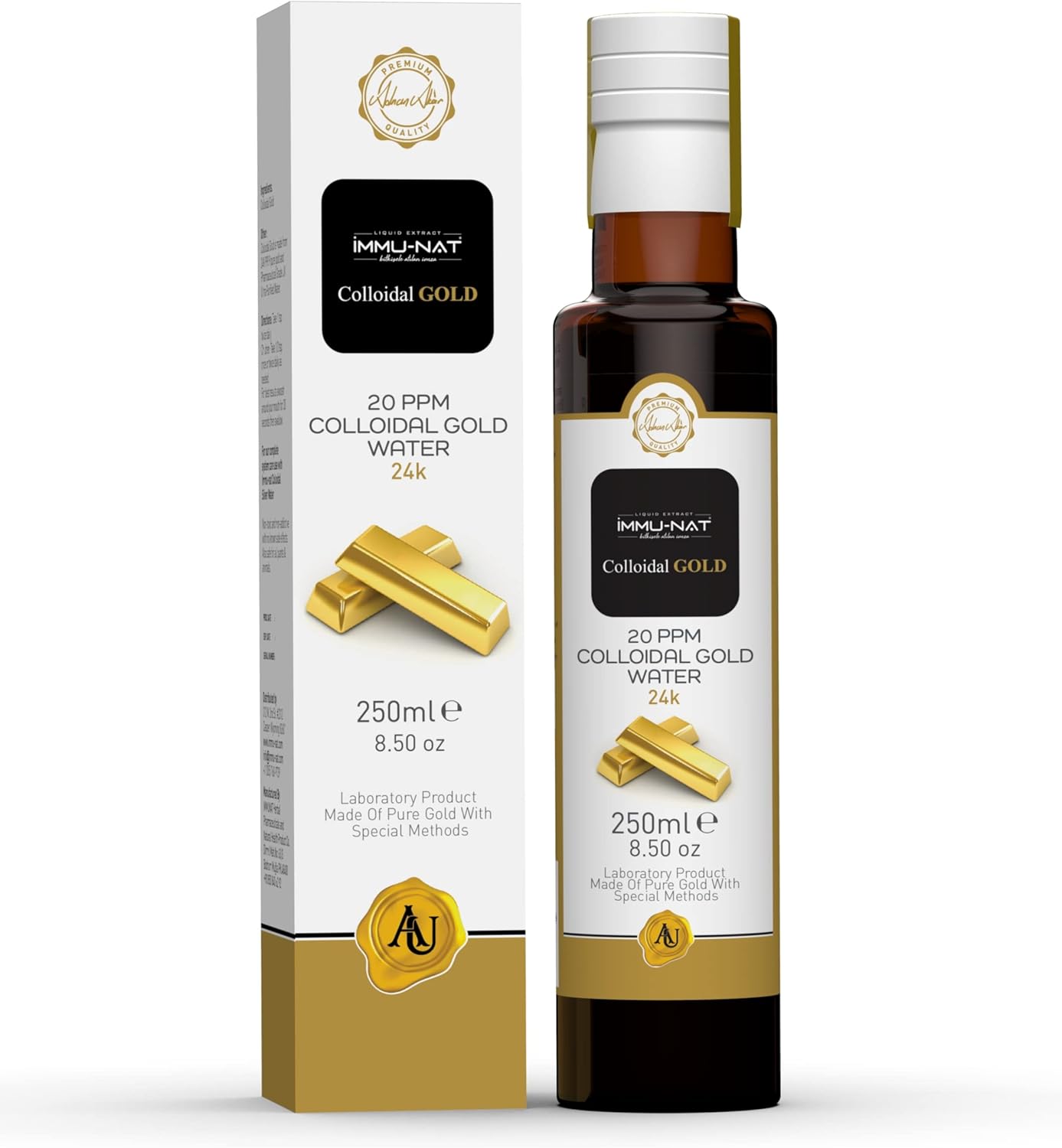 Immu-nat Colloidal Gold Water 24K Pure Liquid 20PPM (8.5oz) Mineral Supplement for Enhanced Cognitive Function, Focus, Creativity, Calmness, Sleep Aid - Pineal Gland Decalcification
