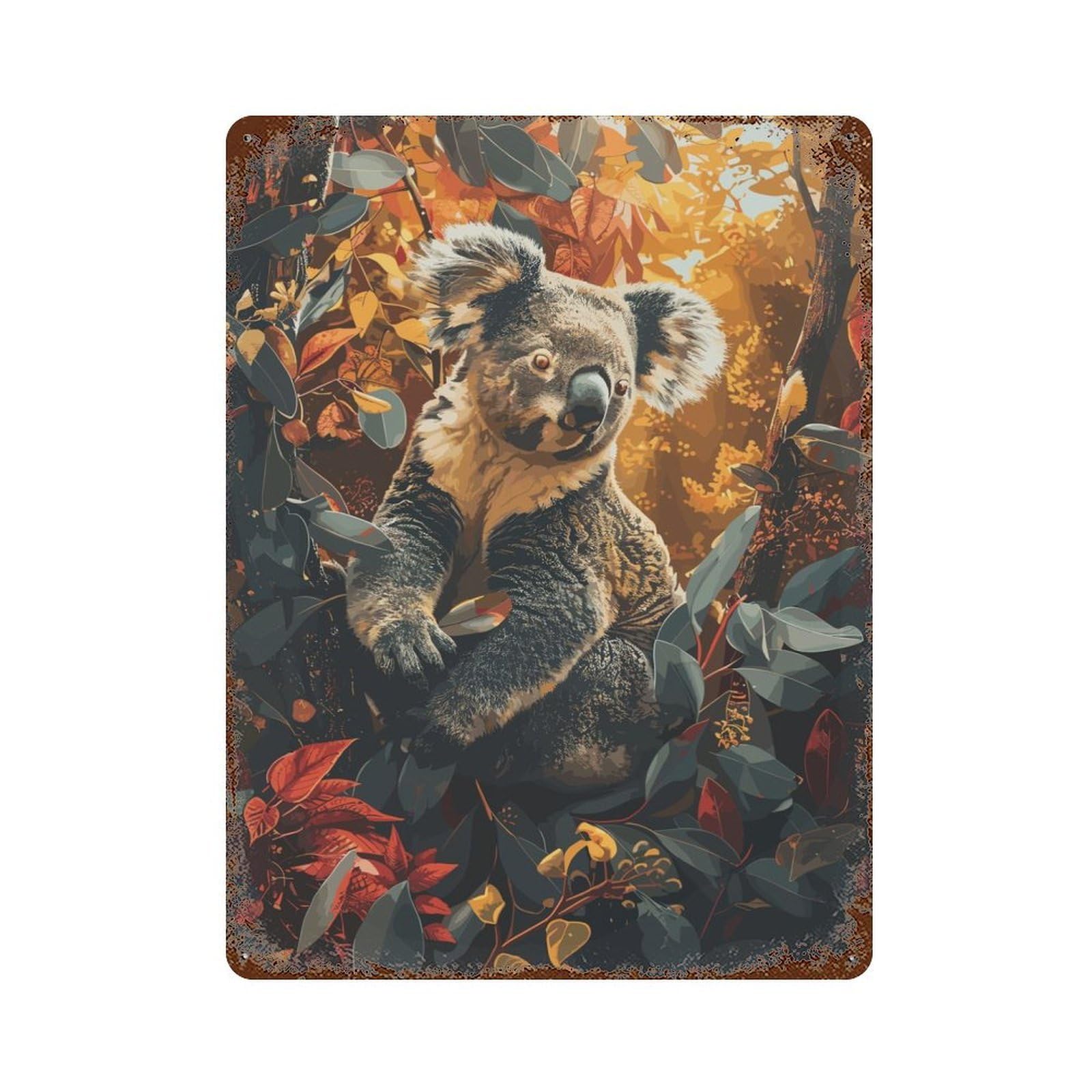 Garage Style Koala Forest Trees Vintage Rust Metal Sign 15.7"x11.8", Retro Wall Decor for Bar And Workshop