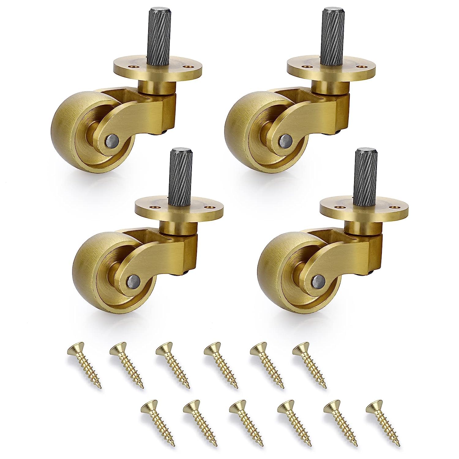 Threaded Stem Caster Wheels Swivel Casters, Universal Brass Caster Stems 360 Degree Rotation Casters, Metal Caster Replacements for Furniture Trunk Box Trolley Cabinet Coffee Table (Pack of 4)
