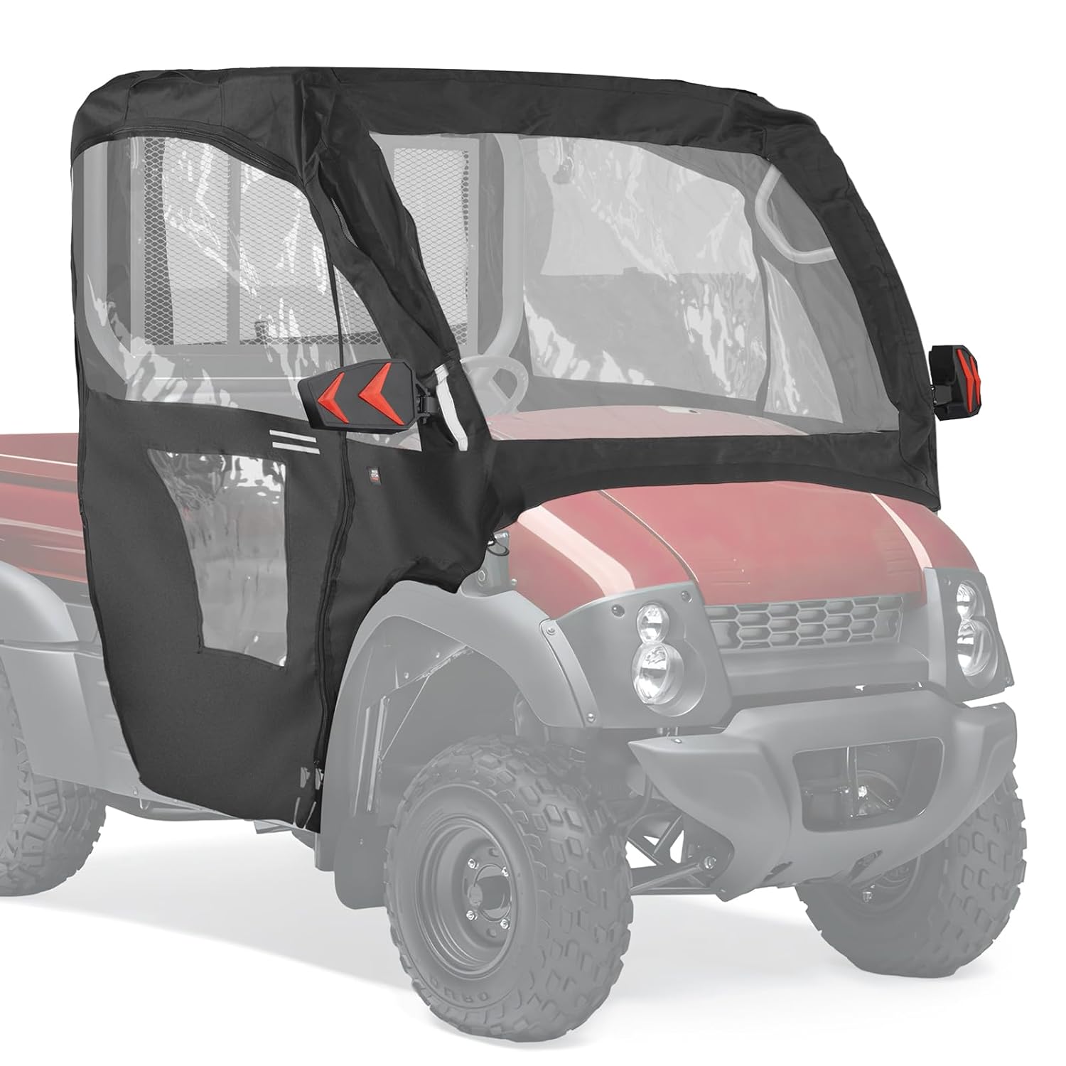 KEMIMOTO PVC UTV Cab Enclosure Compatible with Kawasaki Mule 600 610 4x4 XC SE CAMO 2005-2016 Roll Up/Down Windshield Soft Cab Canopy Cover Fit Side Mirrors Heavy Duty Cabin Enclosure Kit