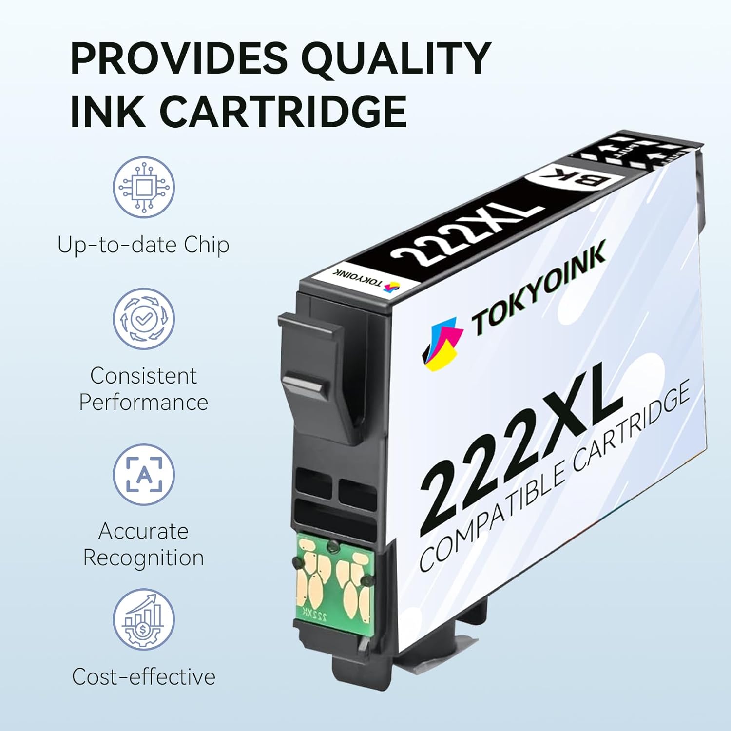 TOKYOINK 222XL Ink Cartridges Combo Pack Remanufactured Replacement for Epson 222 Ink Cartridge 222XL 222 XL Works for WF-2960, XP-5200 Printer (2Black, Cyan, Magenta, Yellow 5 Pack)