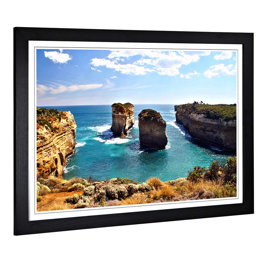 Big Box Art Framed Print of Landscape Iceland Cliffs Coast Shore Archways Design | Wall Art Picture| Home Decor for Kitchen, Living Room, Bedroom, Hallway, Black, A2 / 24.5x18 Inch / 62x45cm