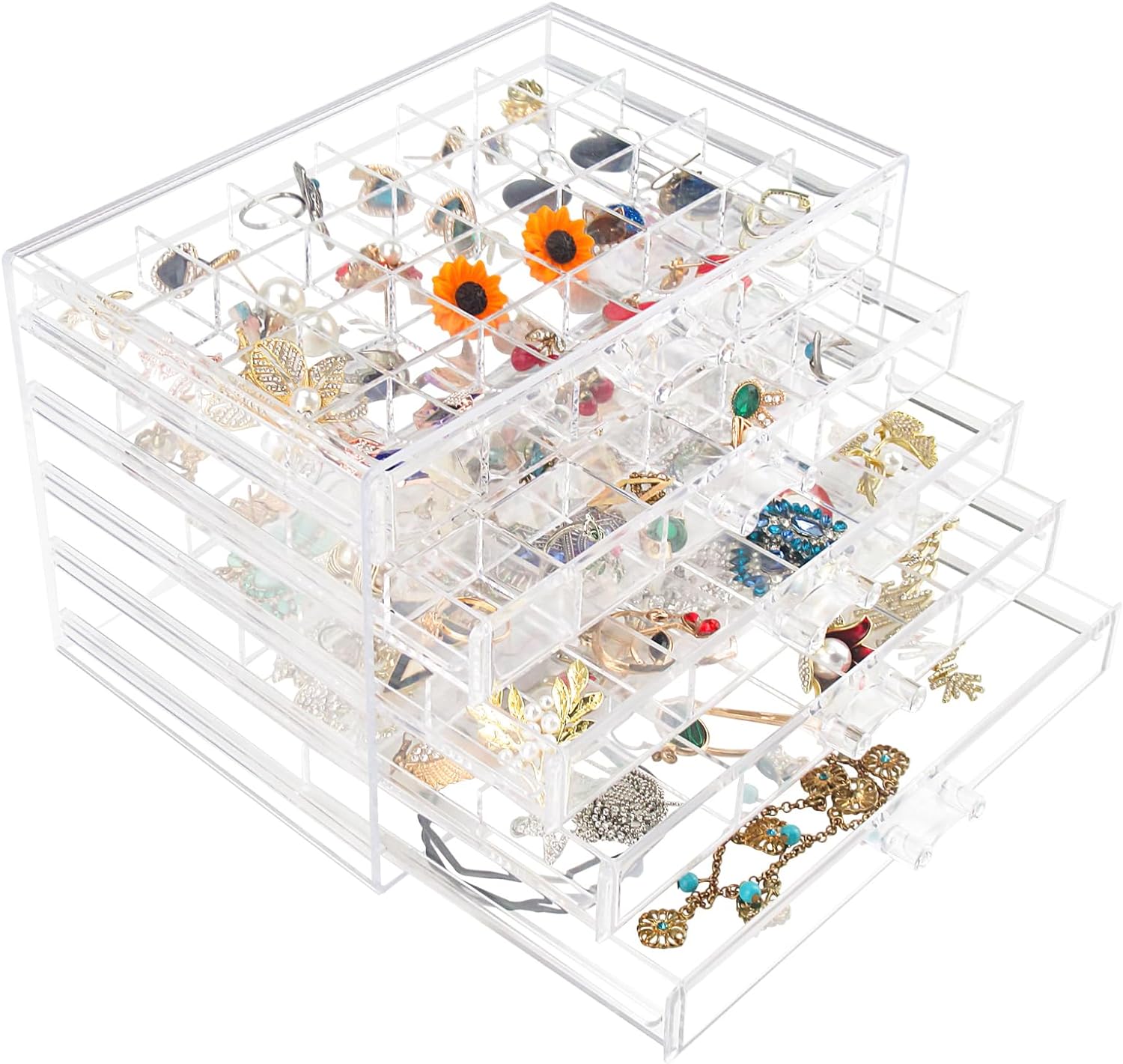Ptaedex Jewelry Organizer Box, Acrylic Jewelry Holder Clear Jewelry Storage with 5 Drawers for Women Girls Men
