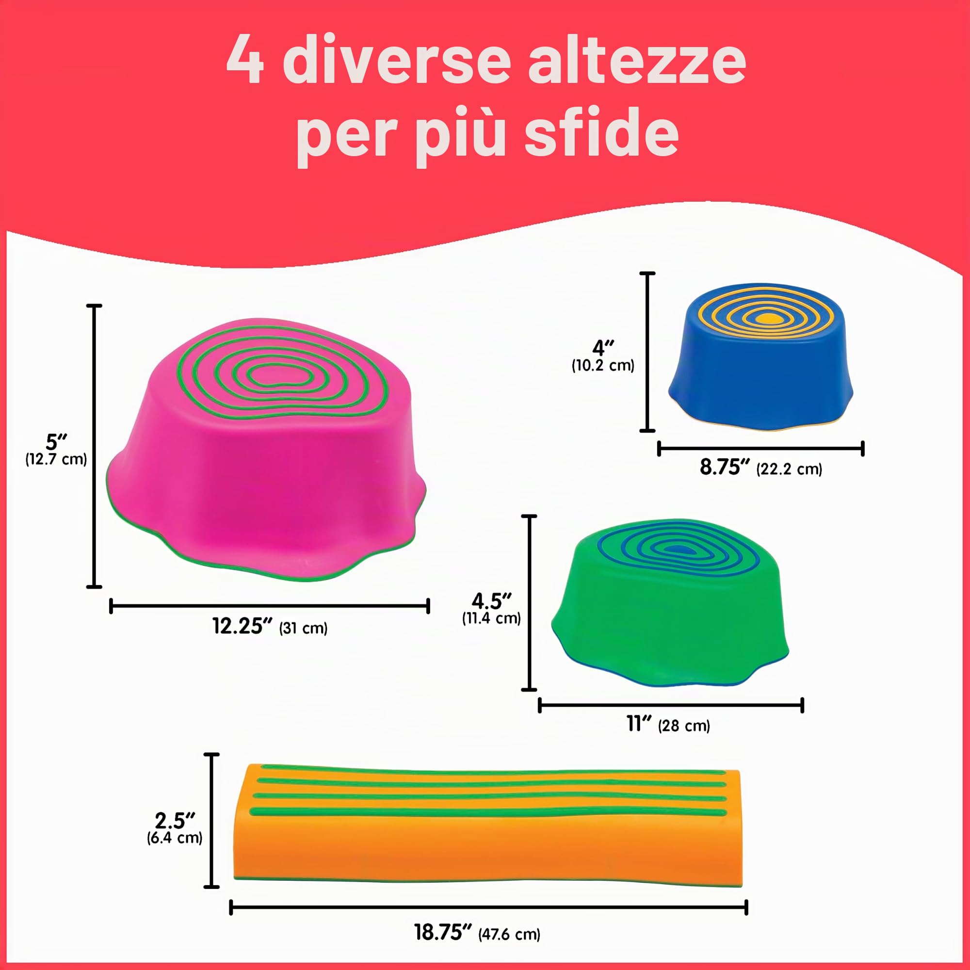 edxeducation Step-a-Trail - Percorso a Ostacoli per Bambini in Giardino, per Interni ed Esterni, favorisce la coordinazione e la Fiducia in se Stessi, Gioco Fisico e sensoriale