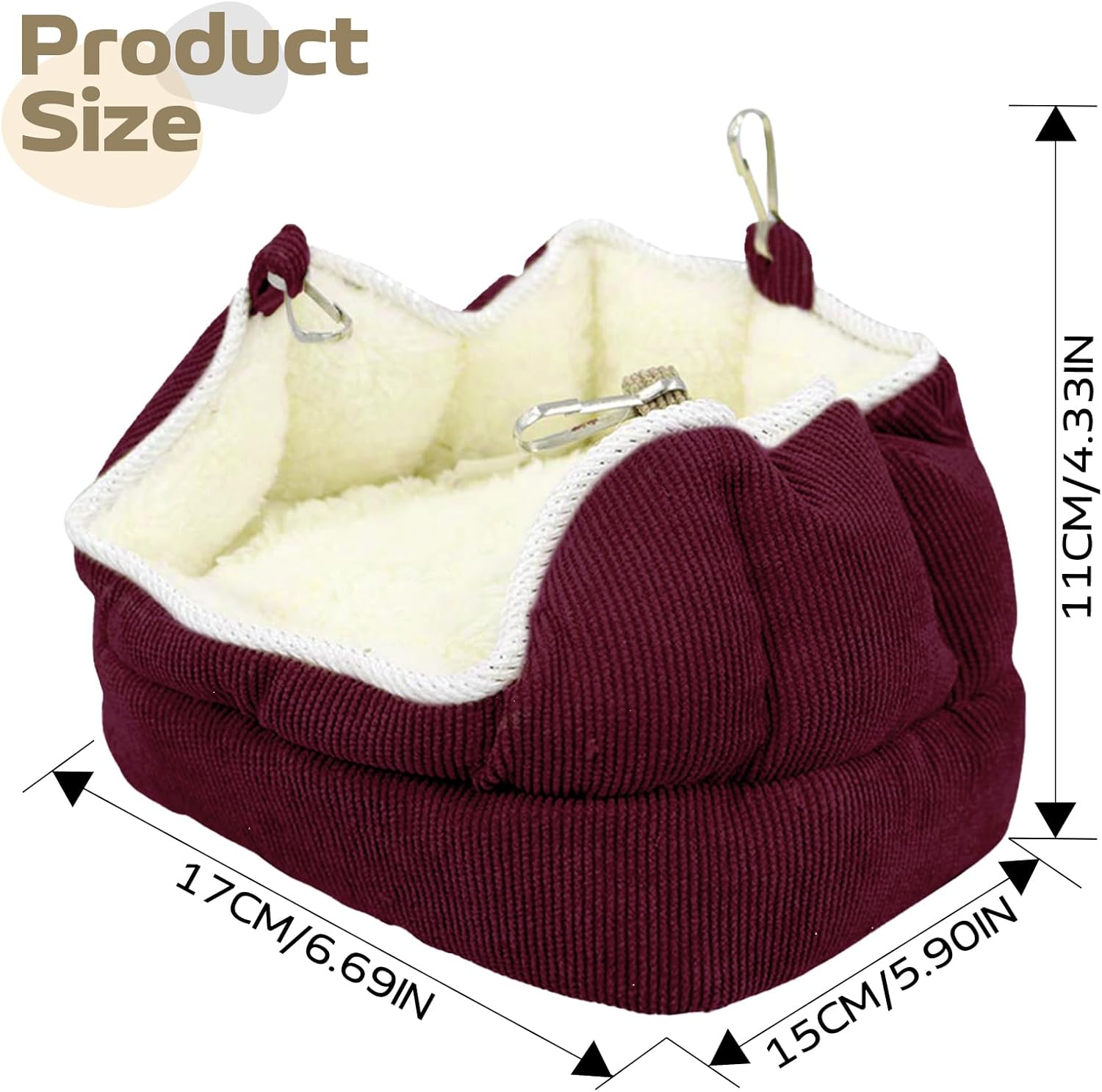 QBLEEV Bird Nest House Winter Warm Bird Bed for Cage Hanging Bird Hammock Soft Plush Snuggle Hut Tent, Parrot Cage Accessories Birds Hideaway Sleeping Bed for Budgie Parakeet Cockatiel, Red