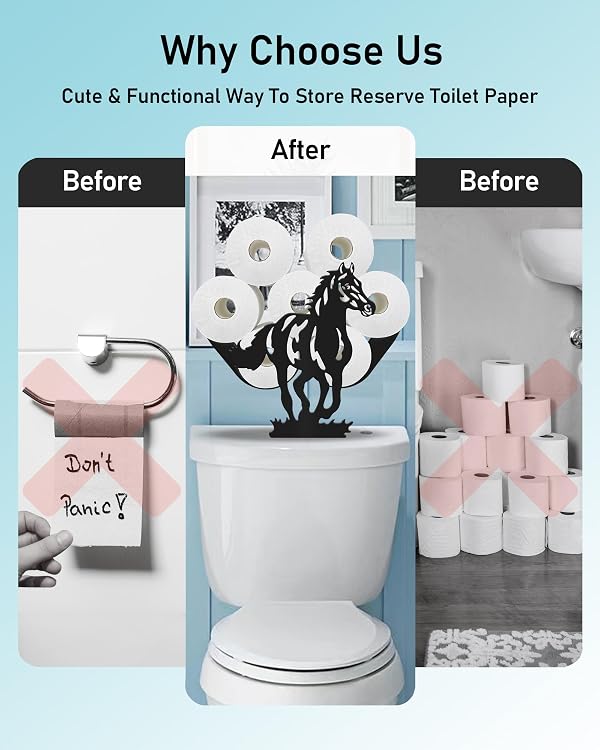 Wigag Western Horse Toilet Paper Holder Stand for Extra 8 Rolls, FUUNY Decorative Free Standing Toilet Paper Storage, Farmhouse Bathroom Animal Decor Accessories Storage Cabinet by Wigag - Image 4
