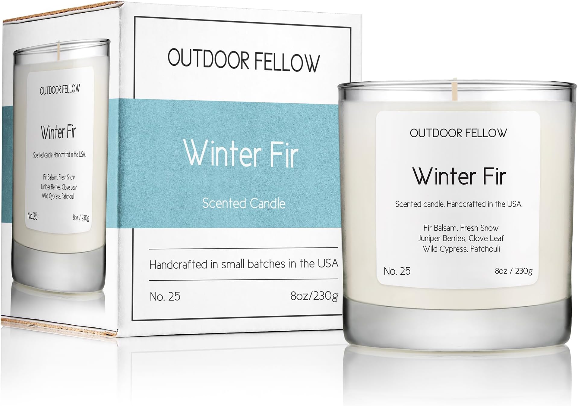 Outdoor Fellow Winter Fir Candle | Luxury Scented Candle with Coconut & Apricot Wax Blend | Fir, Juniper & Cypress Notes | 40+ Hour Burn Time | Cozy Fragrance for Home (8oz)