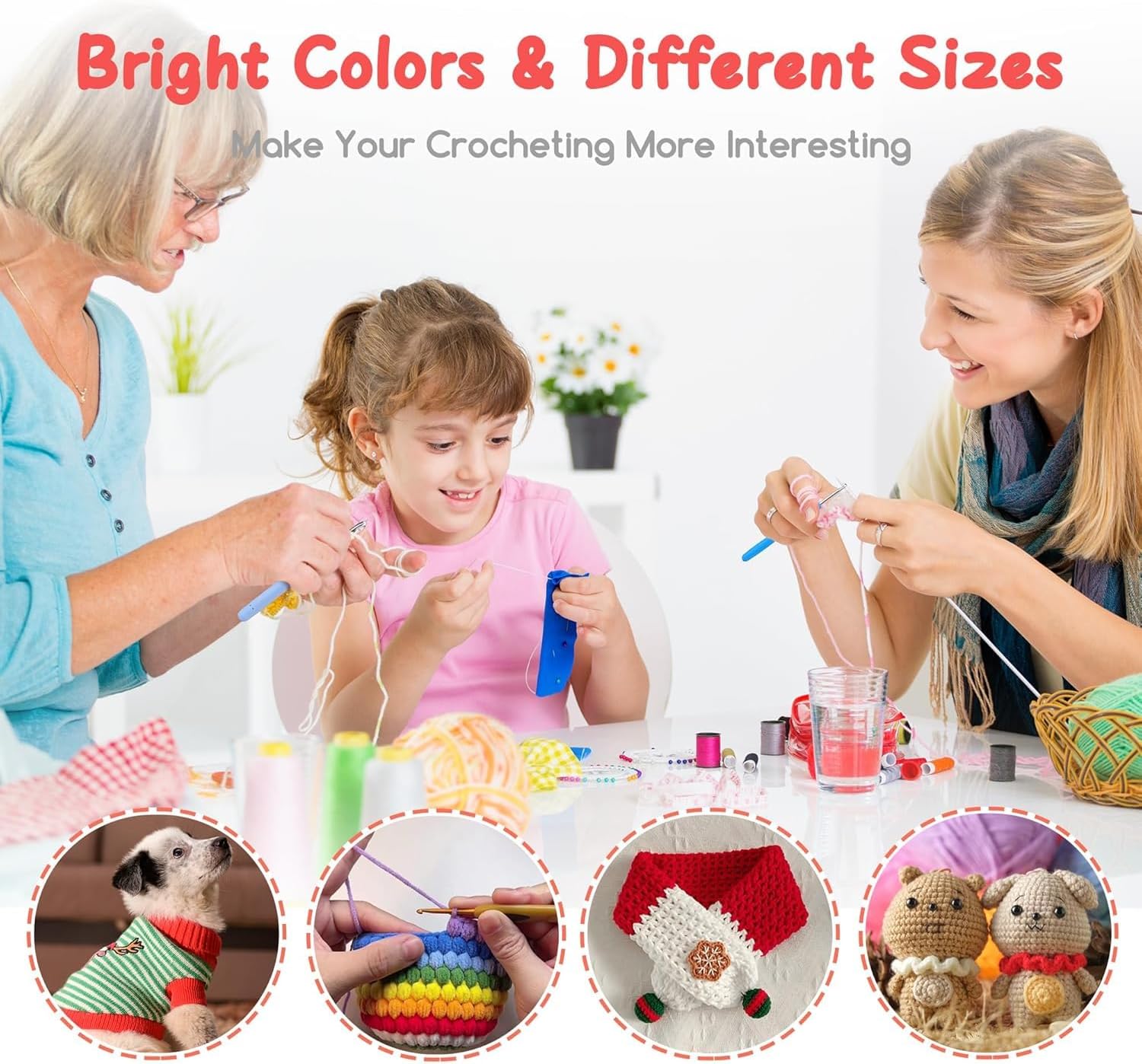 iKumar 59 Pcs Crochet Kit for Beginners Adults, Crochet Kits Include Yarn and Storage Bag, Crochet Starter Kit for Beginners, Ergonomic Crochet Hooks 2.0-6.0 mm, Lace Steel Needles 0.6-1.9 mm