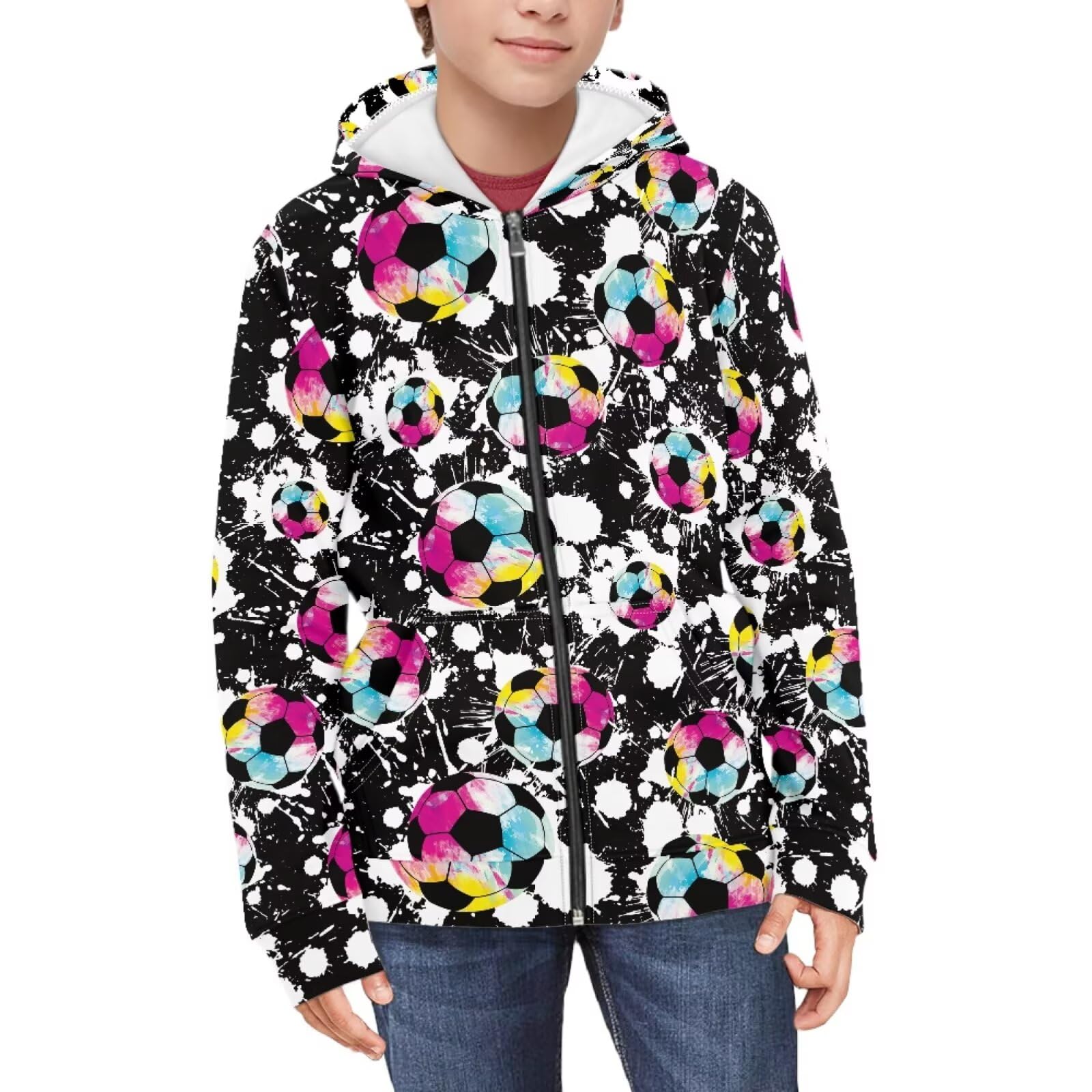 Coloranimal Unisex Girls Boys Long Sleeve Casual Hoodies &amp; Sweatshirts Tops Kids Zip Up Jacket Coat Age 6-16 Year