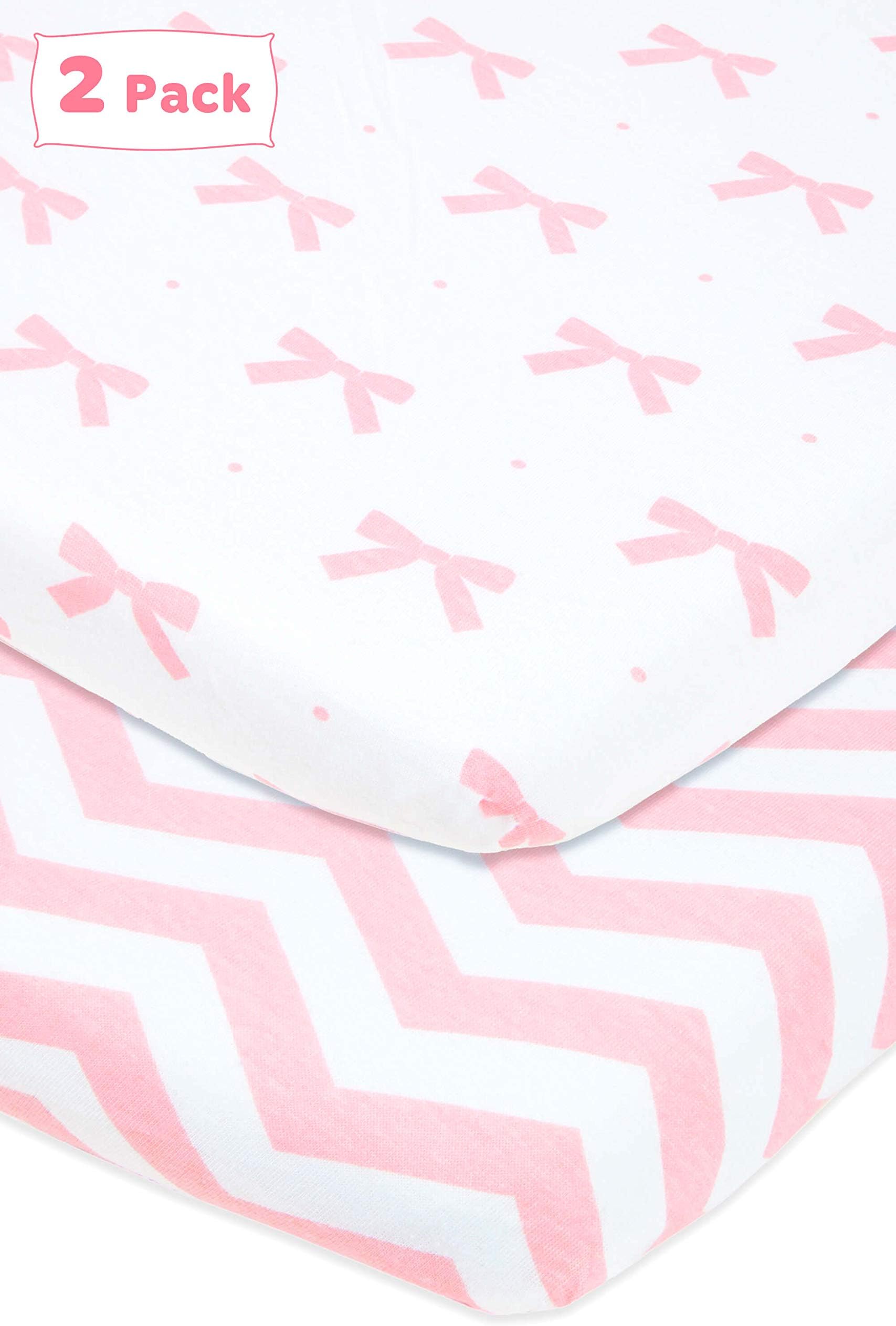 Cradle Sheets Fitted 18x36x2 - Compatible With Arms Reach Co Sleeper Cambria, Clear Vue, Mini Ezee, Miclassic Bassinet - Pure Cotton Jersey Knit - Breathable Cradle Bedding For Baby Girl