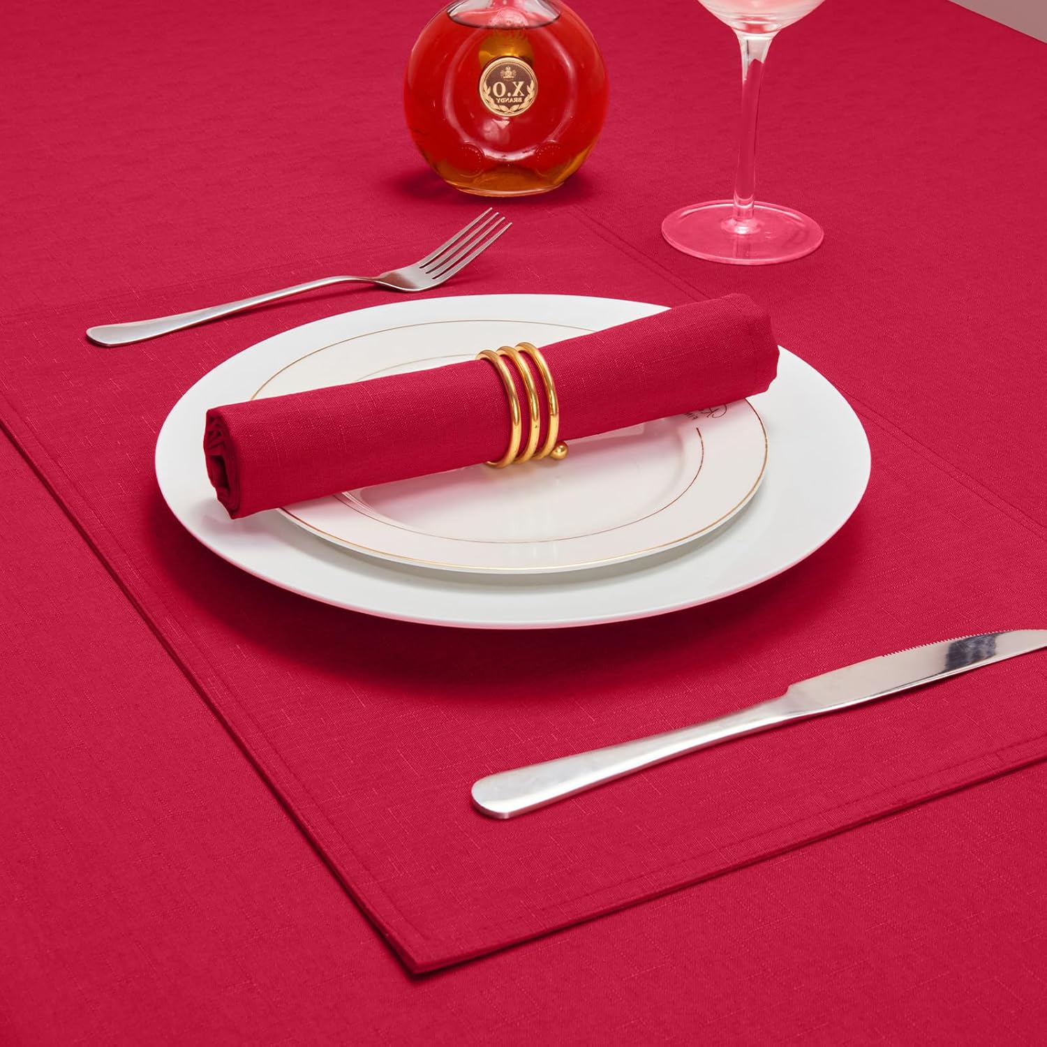 Cloth Place Mats Set of 8–Reusable Rectangular Waterproof Fabric Polyester Washable Wipeable Heat Resistant Linen for Kitchen Dining Dinner Restaurant Wedding Table(DarkRed/13x19 Inch)