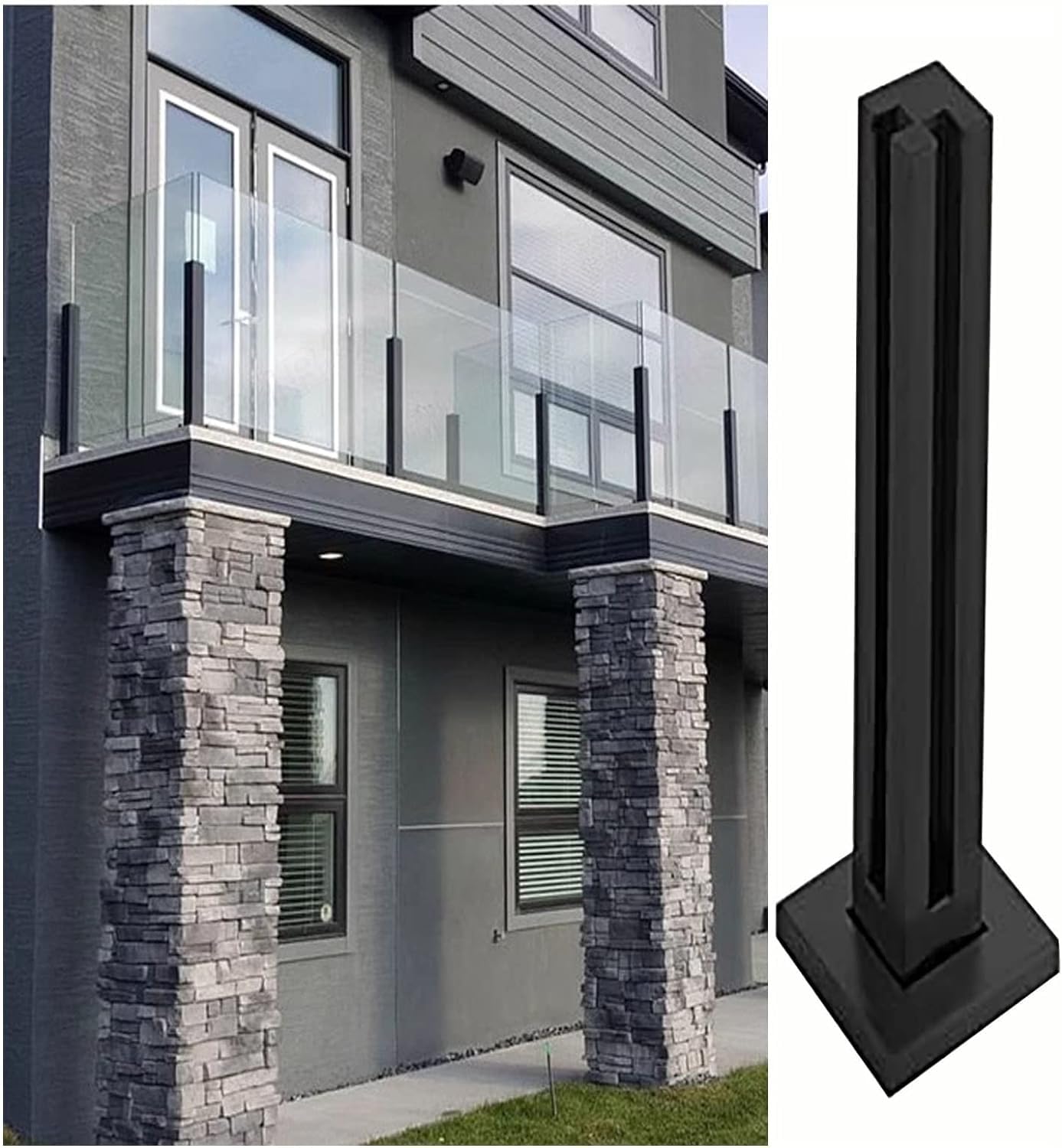 Poteau de garde-corps en verre et acier inoxydable robuste de 94 cm pour balcon élégant