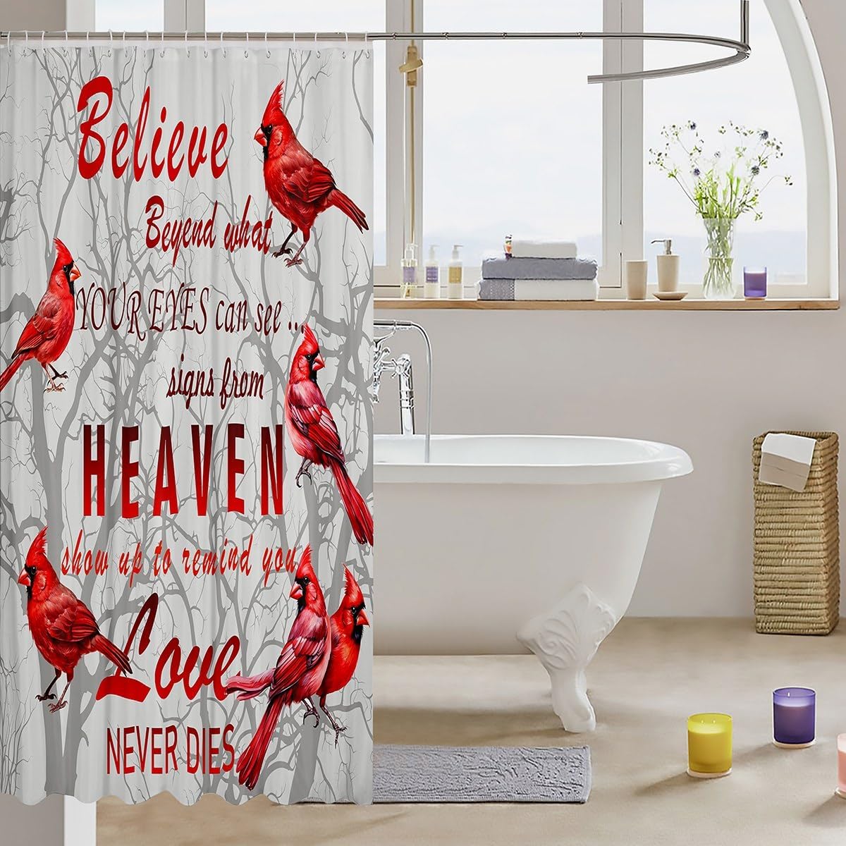 Feelyou Cardinal Bird Shower Curtain Farmhouse Red Birds Bath Curtain for Bathroom for Girls Boys Women Men Tree Branches Decor Bathroom Curtain Set Nature Theme Bathroom Accessories 72"x78"