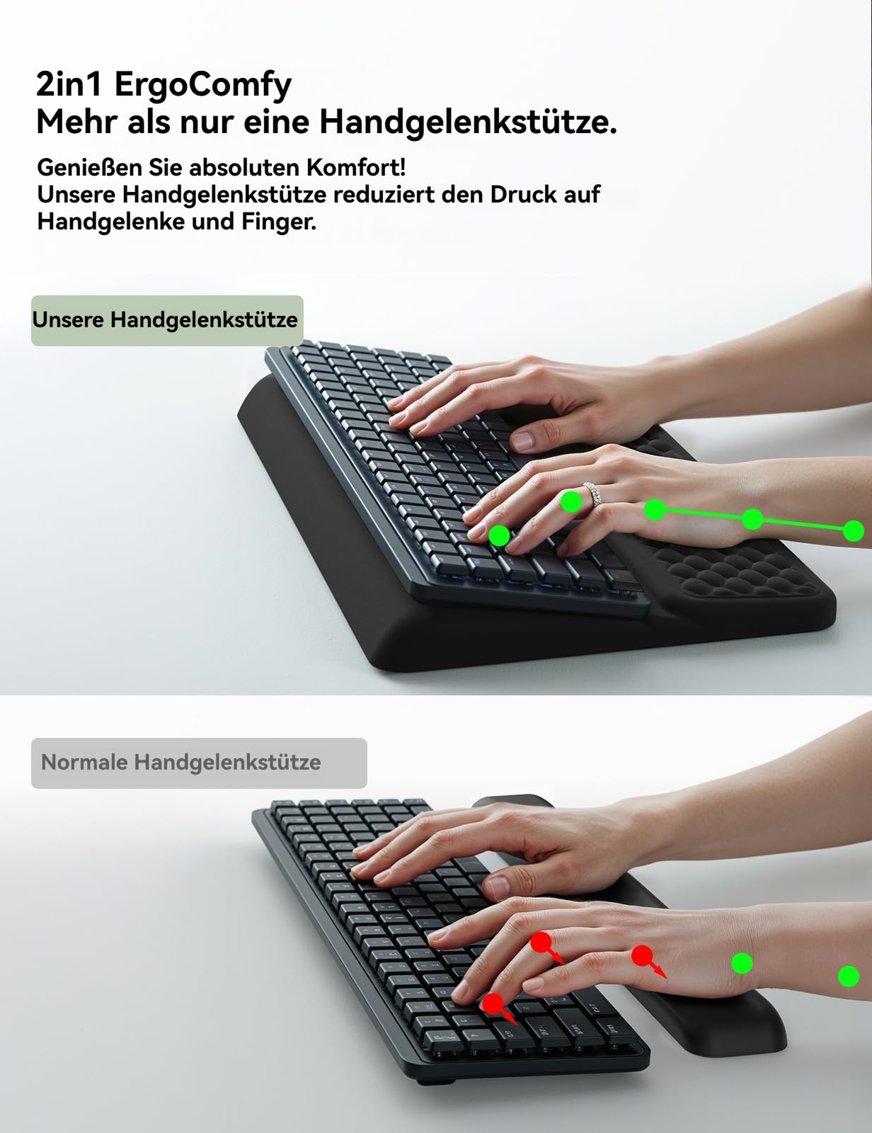 VAYDEER Handballenauflage mit Tastaturständer ｜430 * 237mm｜Ergonomische Tastaturablage mit weichem Memory-Schaum｜Tastaturhalter & Handgelenkauflage für Büro, Zuhause und Schule, Schwarz