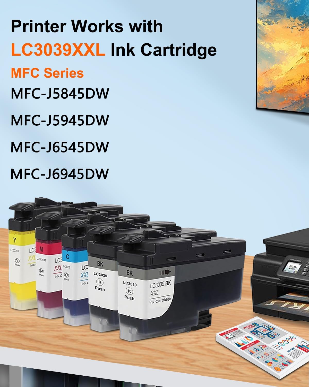 LC3039 XXL Ink Cartridges 5 Pack Ultra High-Yield Compatible LC3039C LC3039M LC3039Y LC3039BK XXL Replacement for Brother LC3037 LC3039 use with MFC-J5845DW MFC-J5945DW MFC-J6545DW MFC-J6945DW Printer