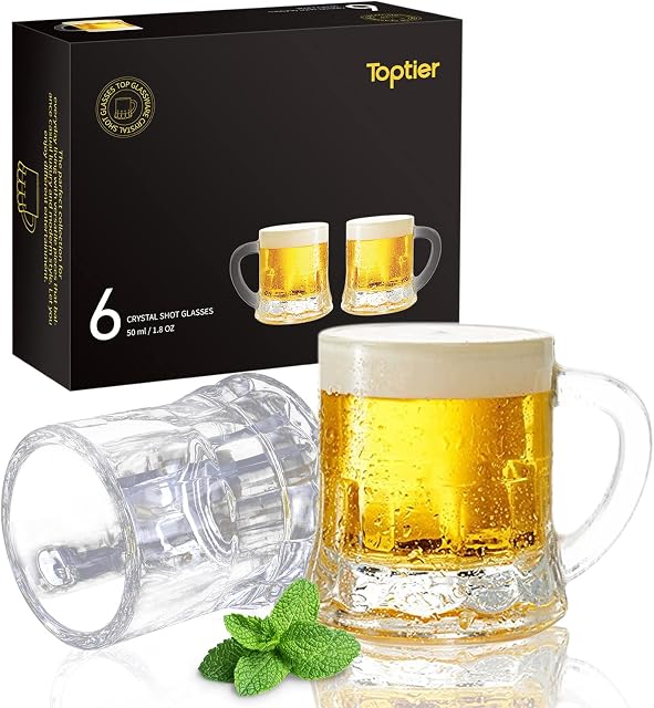 Toptier Shot Glasses,Espresso Shot Glasses,Set of 6 Shot Glasses With Handle,50ml/1.8oz Whiskey Shot Glasses,Home and Entertainment Dining Glassware.Suitable for Brandy,Liquor,Tequila glasses.Gift Box