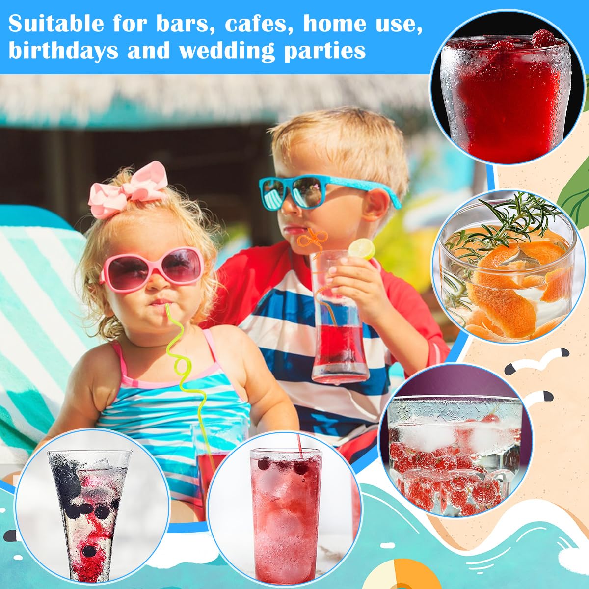 LANSKYLAN 36 PCS Pajitas Rizadas Reutilizables, Pajita de Espiral Reutilizable 26.5 cm de Largo con Formas Divertidas, Pajitas de Colores Vibrantes para Cocktails y Jugos zumos Fiestas y Eventos