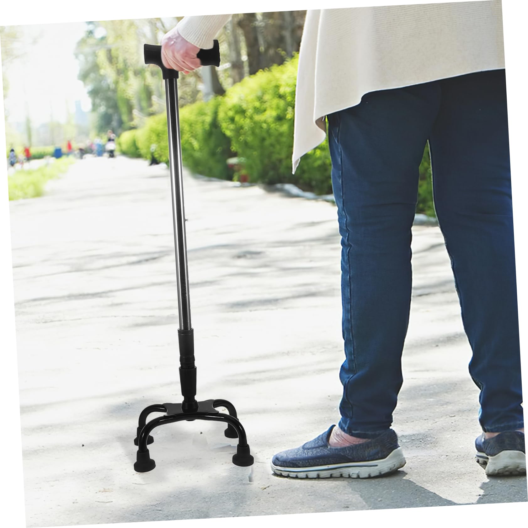 Bastón De Cuatro Patas Plegable para Personas Mayores, Acero Inoxidable, Mango Antideslizante, Soporte Estable, Ajustable Altura, Bastón Portátil Ligero para Viajes y Uso Diario