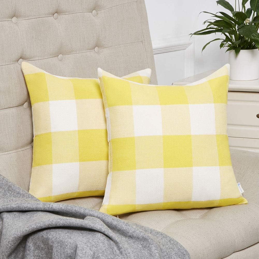 yellow plaid pillow