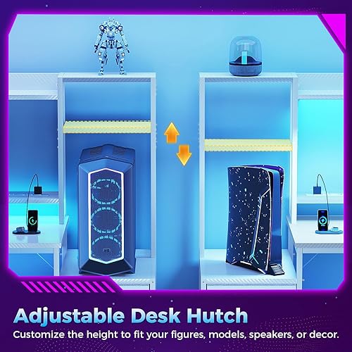 Miniatura 7 de Casaottima Escritorio para Juegos de 48 Pulgadas con Estante Superior y 3 Cajones de Tela, Escritorio para Computadora con Puertos USB y Luces LED,