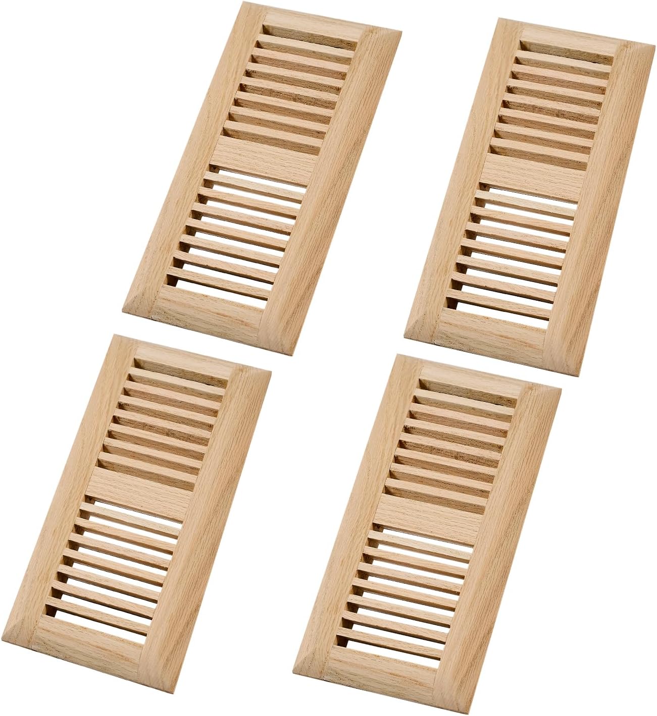 2 Pcs Pack Hardwood Red Oak Floor Register, Drop in Vent Cover, 4x12 Inch, with Damper, Unfinished