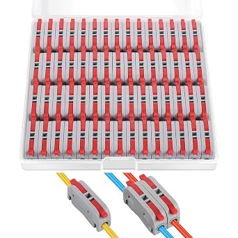 60 pcs XHF Red Conductor Compact Lever Connectors Nuts, Electrical Connectors Wire Terminals for Any Circuit Inline Splices 28-12 AWG SPL-1