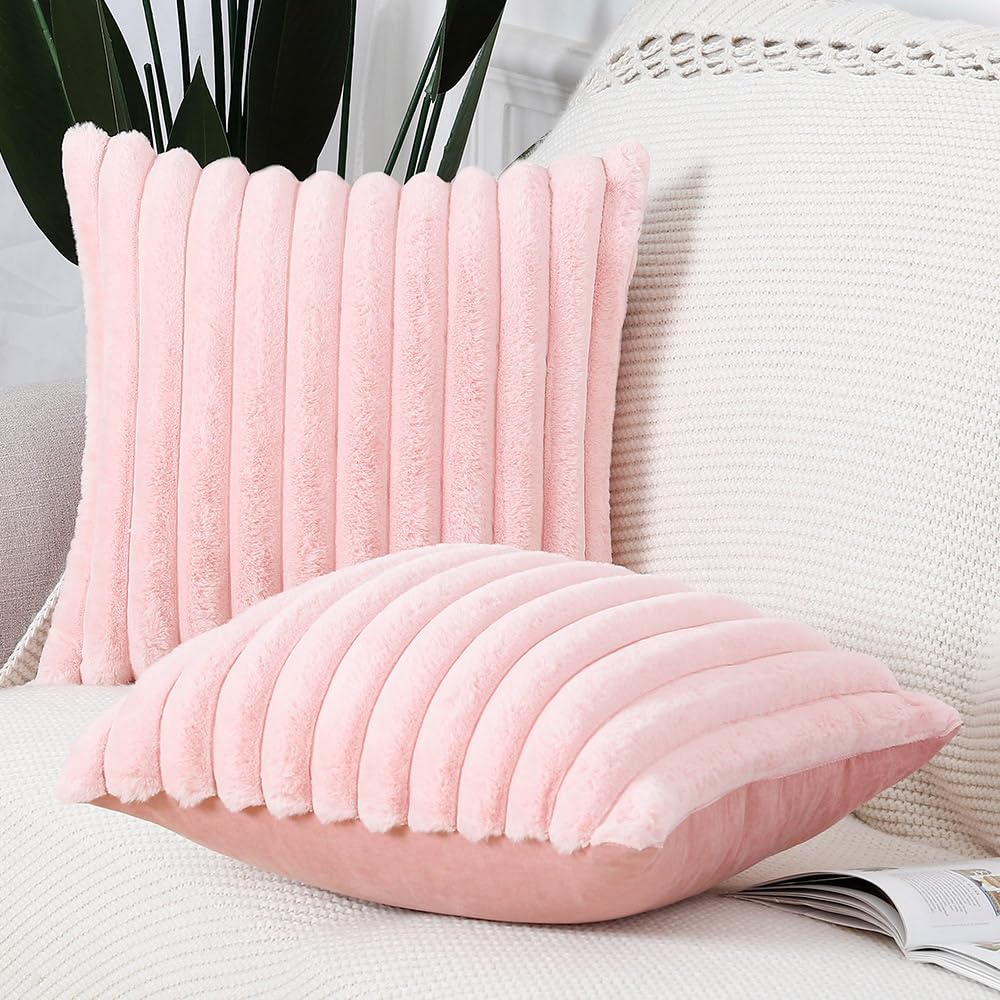 Madizz Set of 2 Faux Fur Decorative Cushion Covers 20x20 inch, 50x50 cm - Image 3