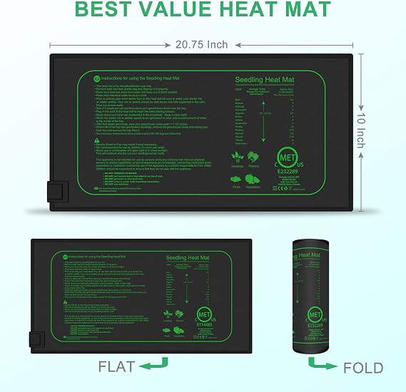 GYTF 21W Seedling Heat Mat for Seed Starting, 10 x 20.75 Waterproof Heating Pad for Indoor Plants Germination Hydroponic, MET Standard - 2 Pack