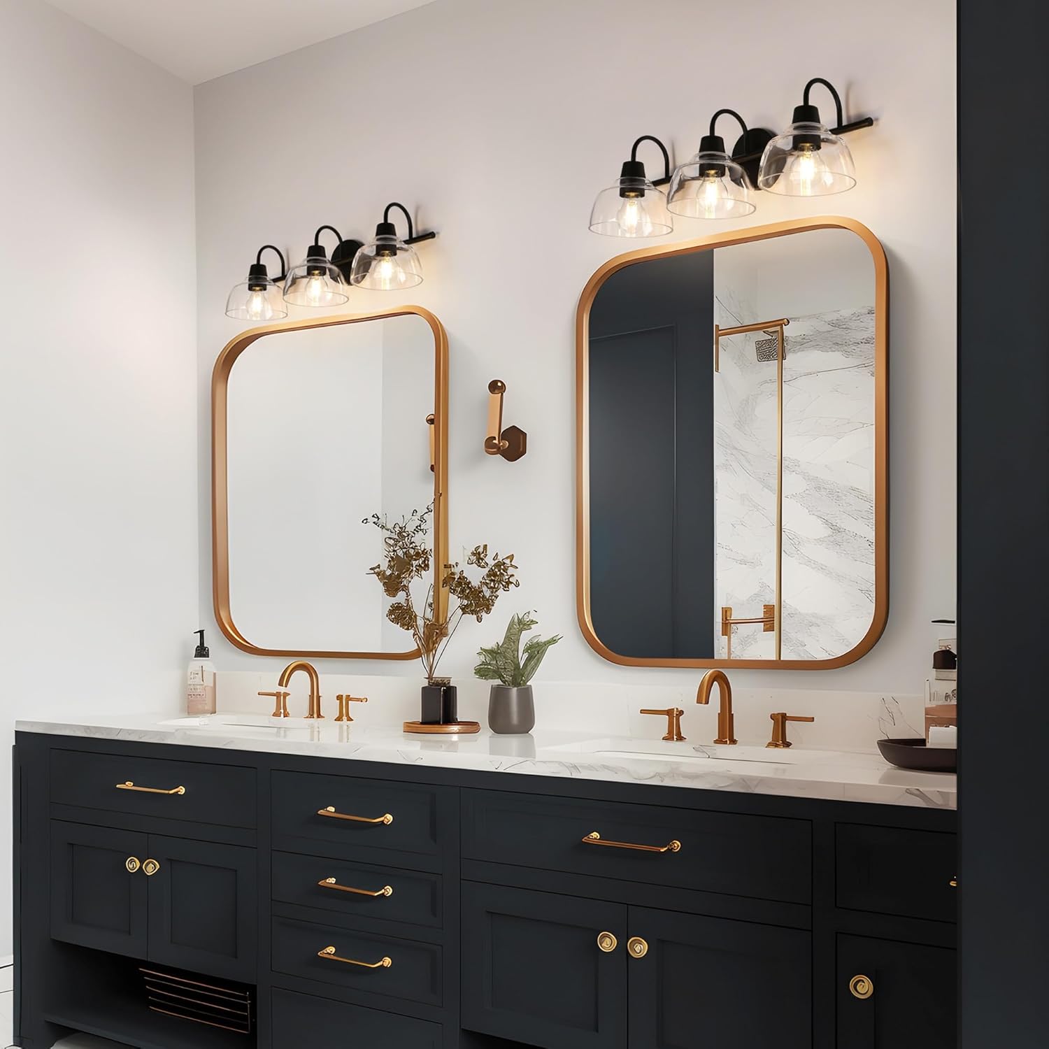 classy leaves Black Bathroom Light Fixtures, 3 Light Bathroom Vanity Lights with Clear Glass Modern Farmhouse Black Bathroom Sconce Wall Lighting