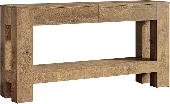 Tribesigns 63 Inch Entryway Table with 2 Drawers, Farmhouse Console Table with Storage Shelf, Long Sofa Table Behind Couch for Living Room, Hallway, Foyer, Brown