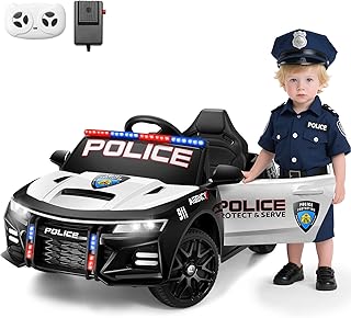 Hikole Electric Ride on Police Car for Kids with Remote Control, Battery Operated Patrol Cop Car, Shock Springs, Flashing Lights/Siren/Horn/Megaphone/Bluetooth/USB/Music&Story Player, Black
