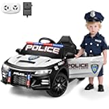 Hikole Electric Ride on Police Car for Kids with Remote Control, Battery Operated Patrol Cop Car, Shock Springs, Flashing Lights/Siren/Horn/Megaphone/Bluetooth/USB/Music&Story Player, Black