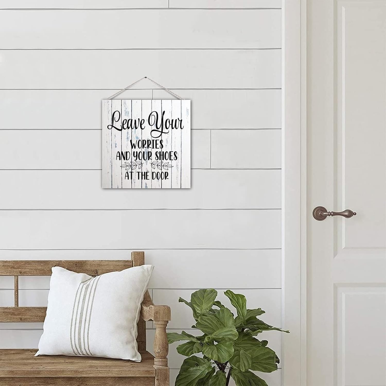 Wood Sign Leave Your Worries and Your Shoes at The Door Distressed Look Wood Welcome Sign Decorative Wood Wall Pediment Wall Hanging Door Sign Wall Hanging Decorations for Kitchen Porch 12 Inch : Home & Kitchen