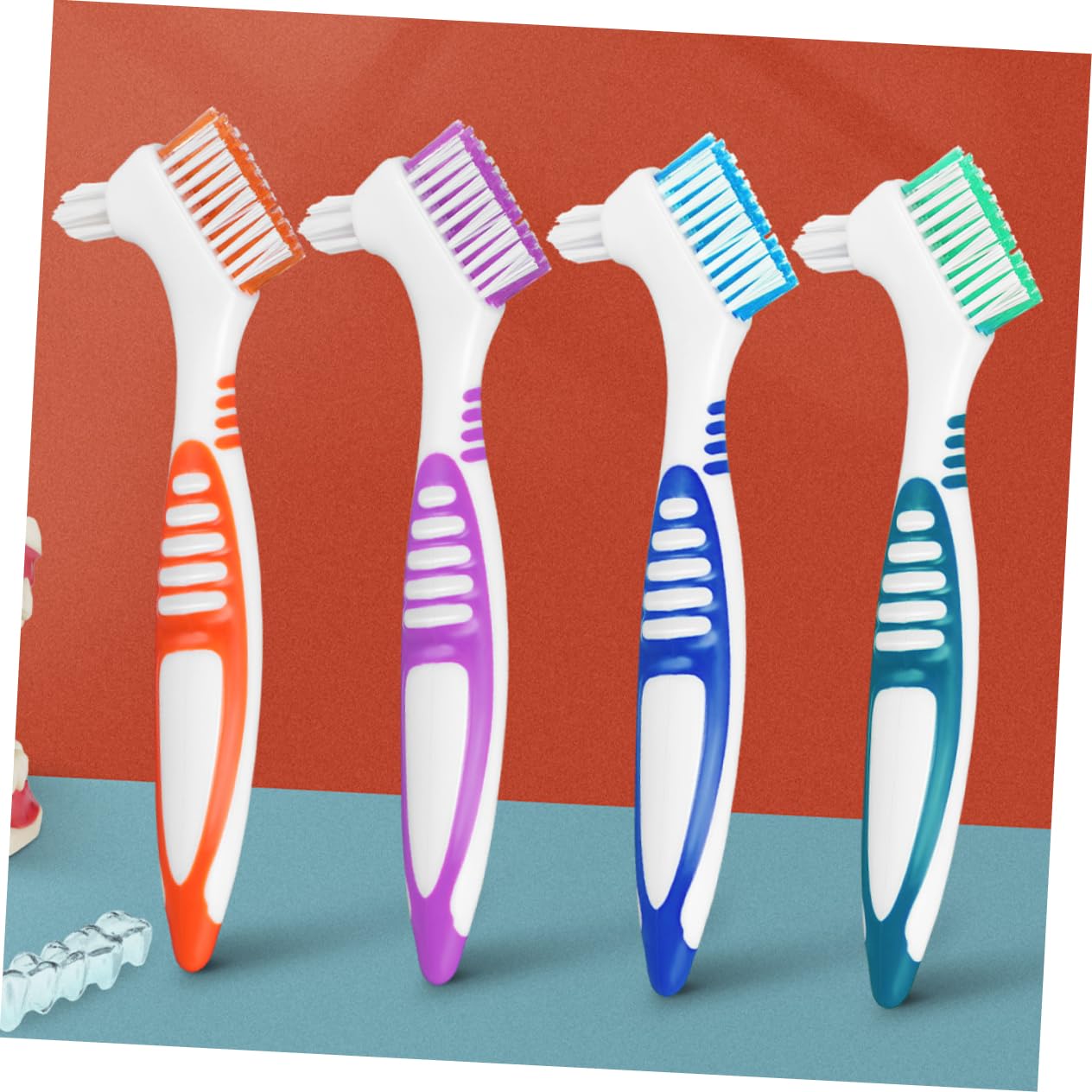 5 Set Spazzola Per La Pulizia Della Protesi Spazzolino Per Dentiera Spazzolino Resistente B Denti Finti Doppio Detergente Per Protesi Spazzolini Per Protesi Maniglia Pp 8 Pezzi*5