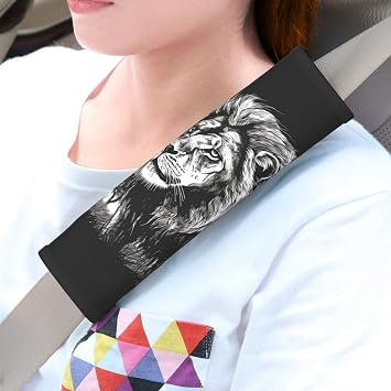 2PCS Car Seat Belt Cover, Neoprene Safety Seatbelt Shoulder Strap Covers, Lion black white illustration Harness Pads Seat Belt Protector, Car Interior Accessories Protect Your Neck and Shoulder