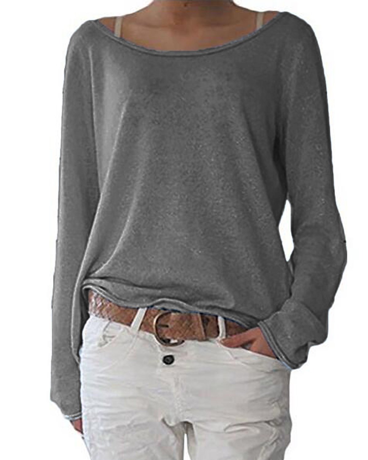 Women Casual Loose Round Neck Long Sleeve Jumper Tops Pullover Sweatshirt T-Shirt Blouse